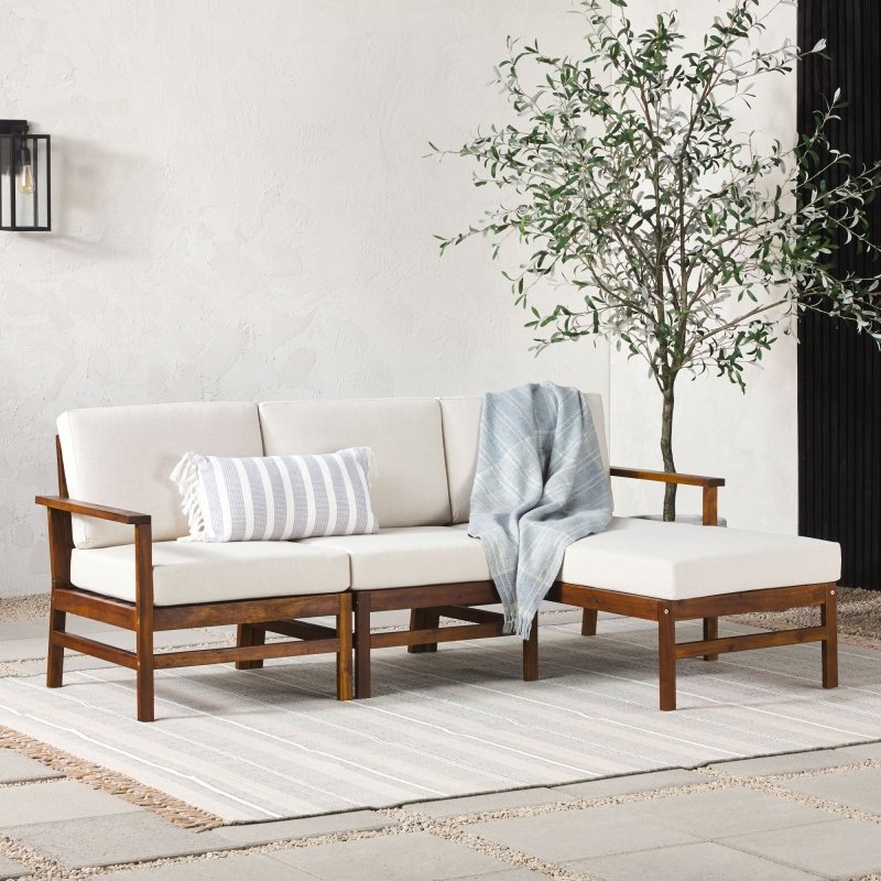 Somerset Modern Wood Outdoor Chaise 3 - Piece Sectional - FCHF CITY