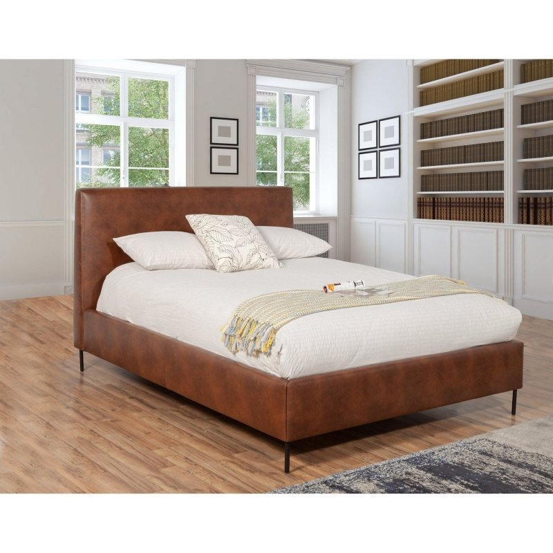 Sophia Faux Leather Platform Bed, Brown - FCHF CITY