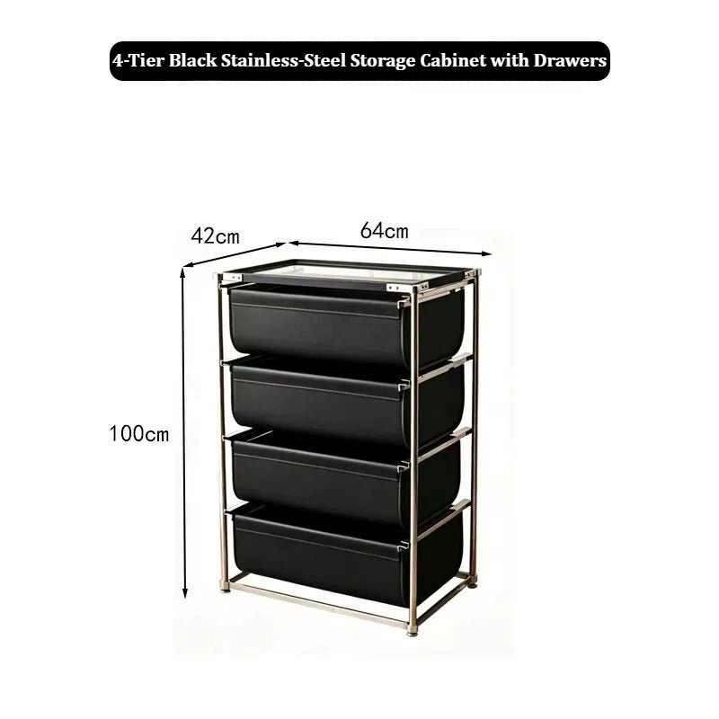 Stainless Steel PU Leather Drawer Storage Rack with Glass Top - FCHF CITY