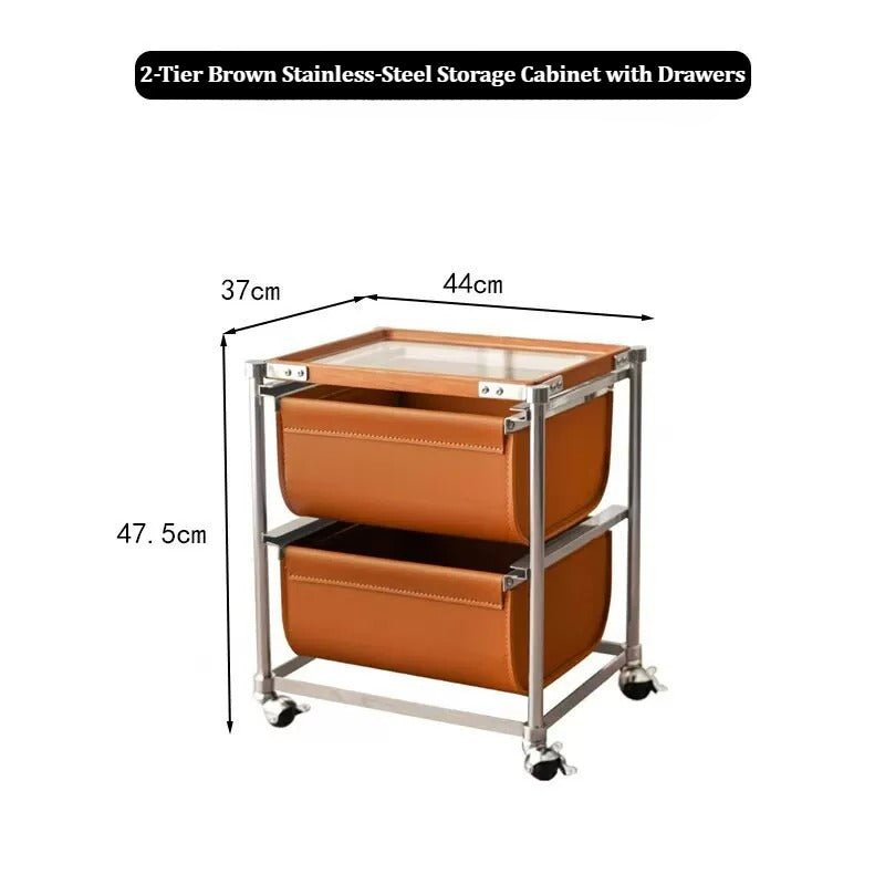 Stainless Steel PU Leather Drawer Storage Rack with Glass Top - FCHF CITY