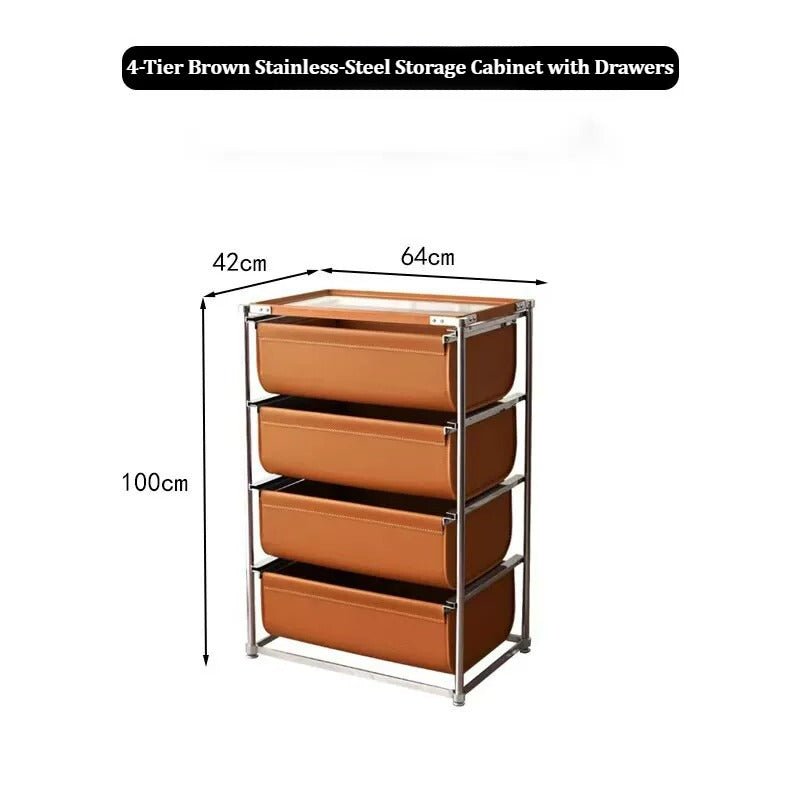 Stainless Steel PU Leather Drawer Storage Rack with Glass Top - FCHF CITY