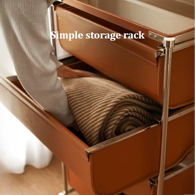 Stainless Steel PU Leather Drawer Storage Rack with Glass Top - FCHF CITY