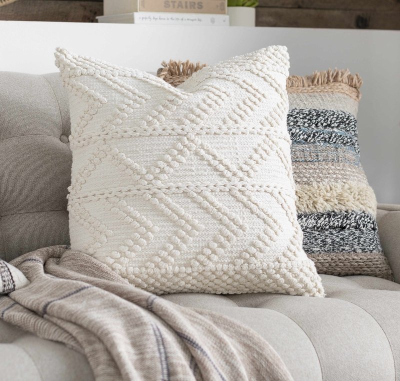 Sumiton White Textured Crochet Cotton Throw Pillow - FCHF CITY