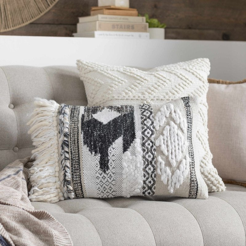 Sumiton White Textured Crochet Cotton Throw Pillow - FCHF CITY