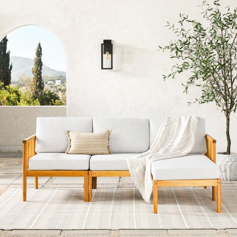 Taylor Modern Wood Outdoor 3 - Piece L - Shaped Sectional Set - FCHF CITY