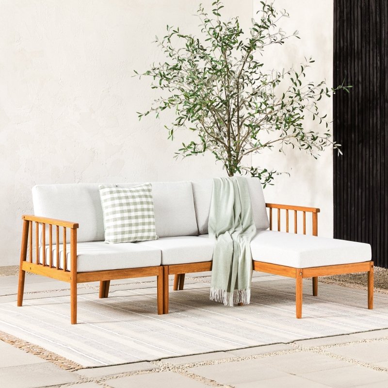 Taylor Modern Wood Outdoor 3 - Piece L - Shaped Sectional Set - FCHF CITY