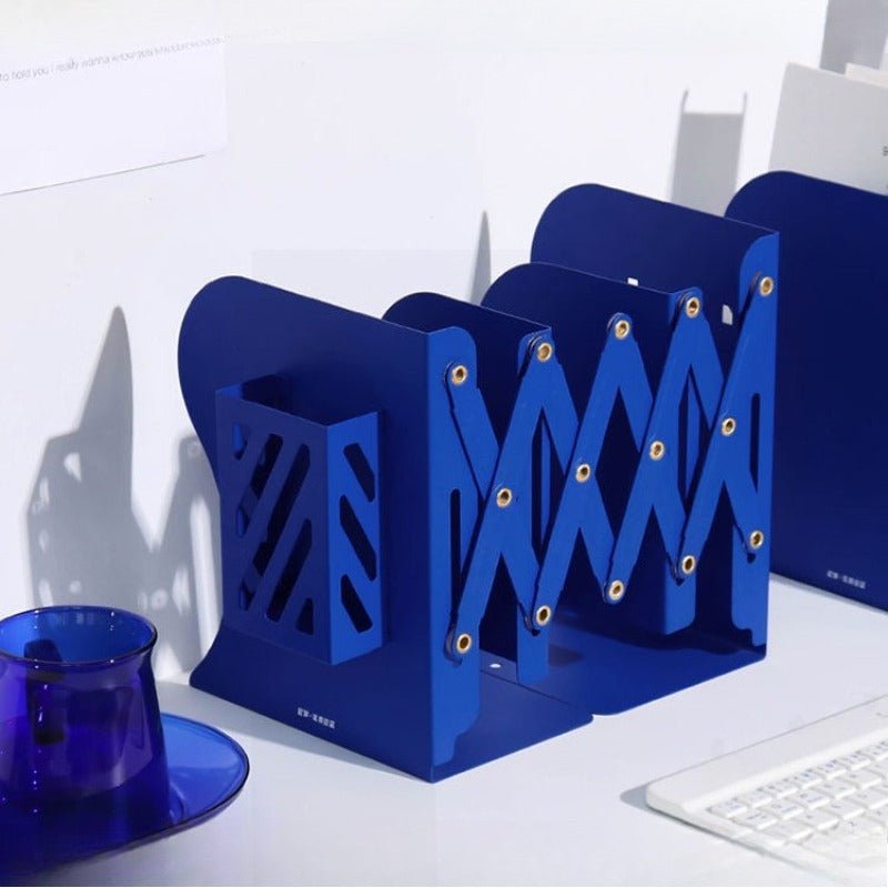 Telescopic Expandable Metal Bookends - Crystal Blue - FCHF CITY