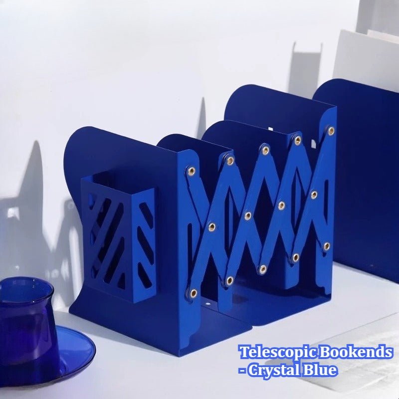 Telescopic Expandable Metal Bookends - Crystal Blue - FCHF CITY