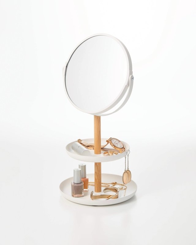 Two - Tier Jewelry Tray With Mirror - Steel + Wood - FCHF CITY
