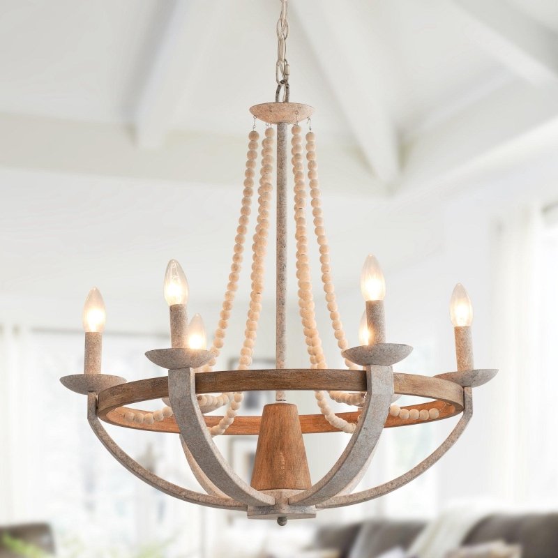 Wood Bead 6 - Light Chandelier - FCHF CITY