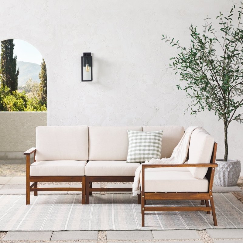 Wren Modern Wood 5 - Piece Outdoor Corner Sectional - FCHF CITY