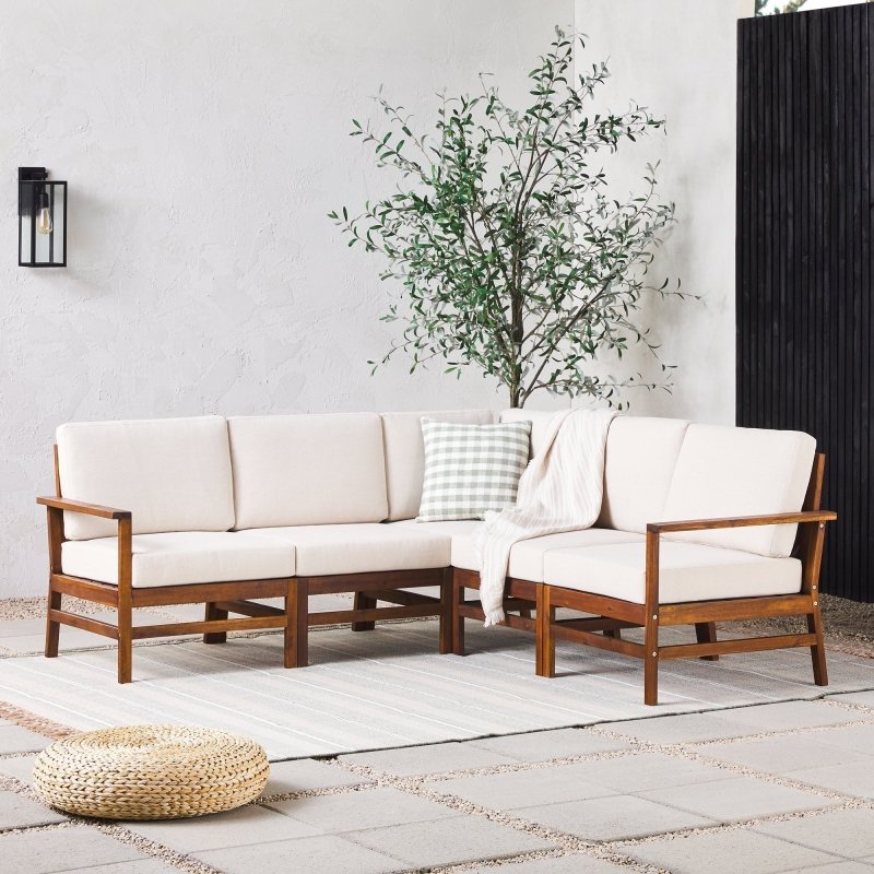Wren Modern Wood 5 - Piece Outdoor Corner Sectional - FCHF CITY