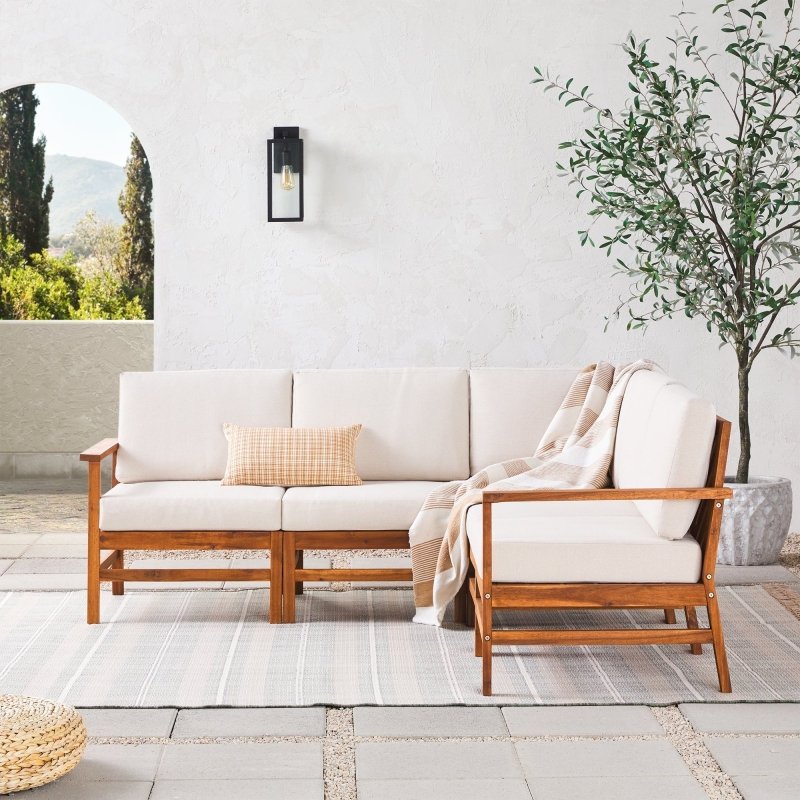 Wren Modern Wood 5 - Piece Outdoor Corner Sectional - FCHF CITY