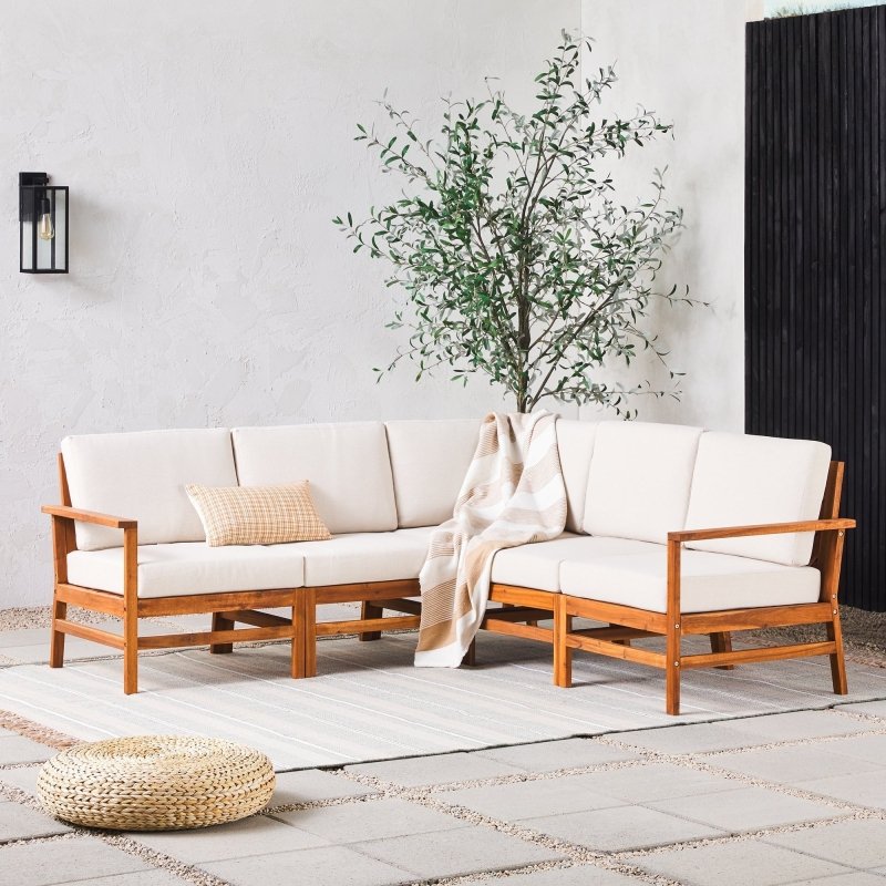 Wren Modern Wood 5 - Piece Outdoor Corner Sectional - FCHF CITY