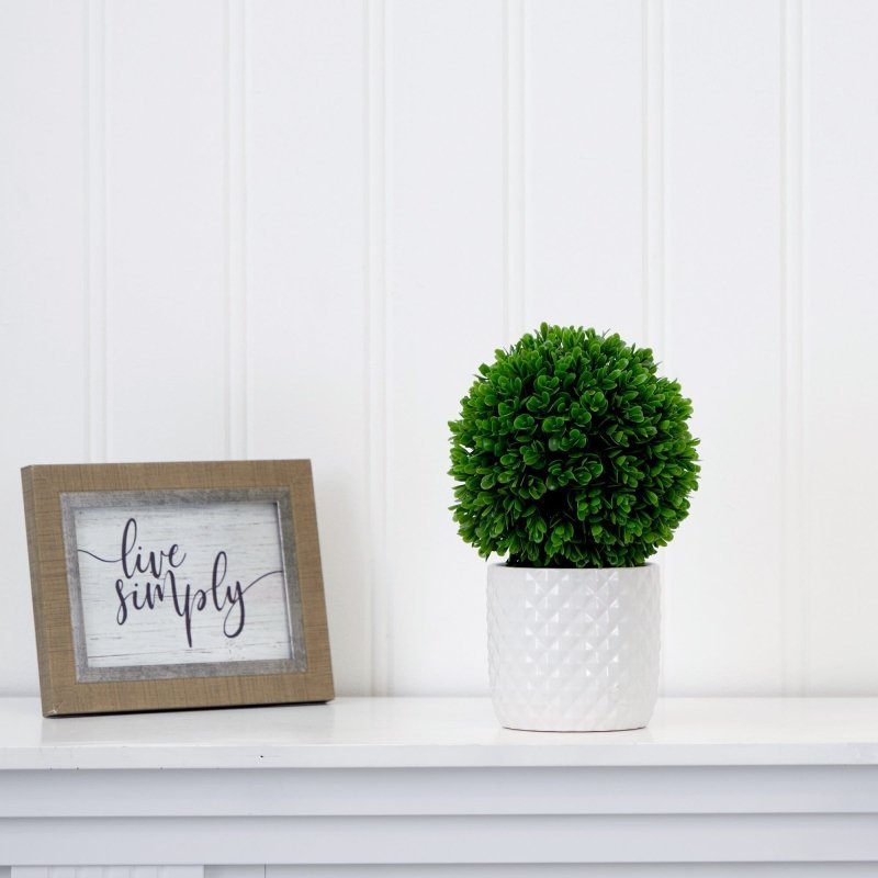 10&quot; Artificial Boxwood Topiary Plant with Decorative Planter - FCHF CITY