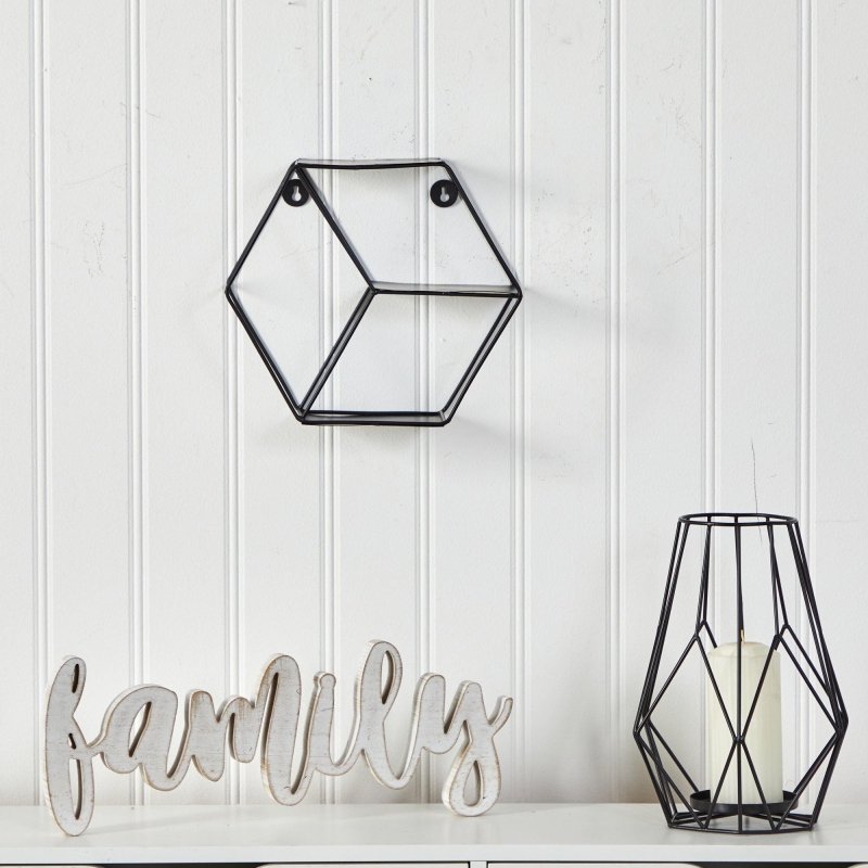 10” Black Matte Hexagon Wall Shelf - FCHF CITY