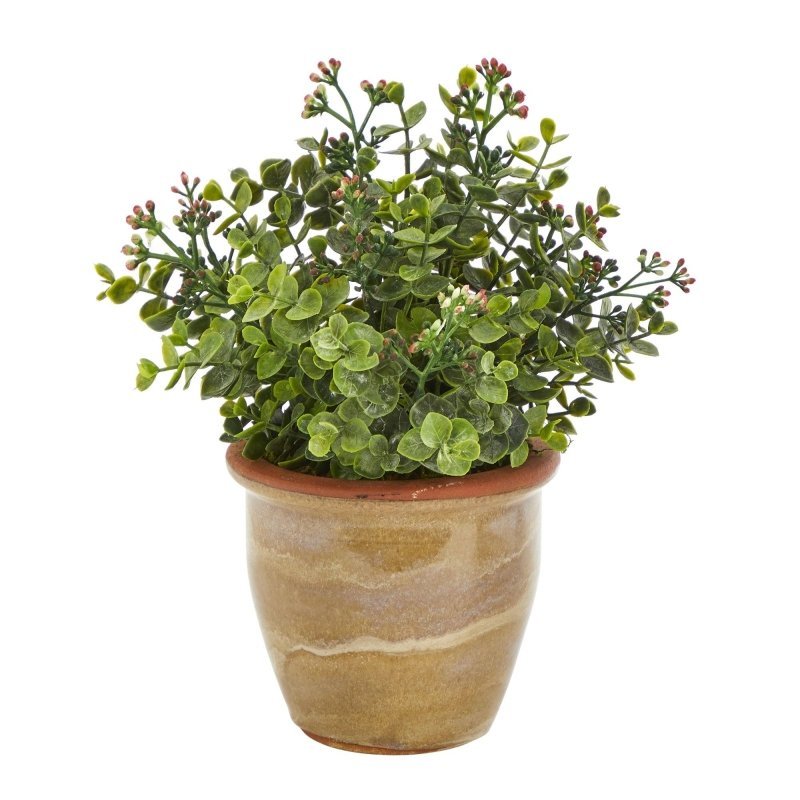 10” Eucalyptus and Sedum Succulent Artificial Plant in Ceramic Planter - FCHF CITY