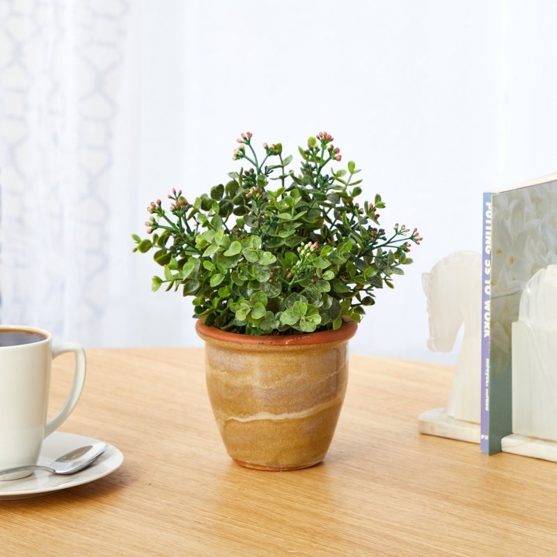 10” Eucalyptus and Sedum Succulent Artificial Plant in Ceramic Planter - FCHF CITY