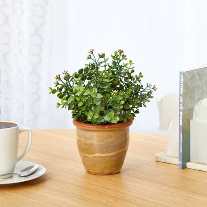 10” Eucalyptus and Sedum Succulent Artificial Plant in Ceramic Planter - FCHF CITY