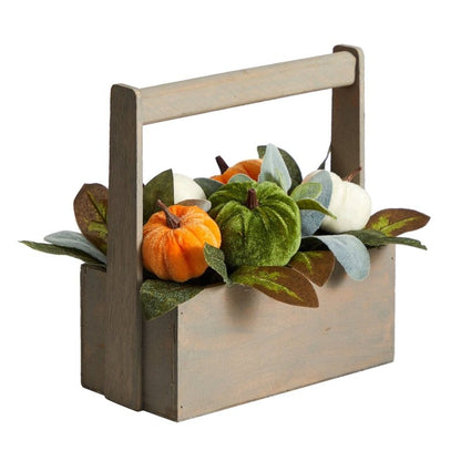 10” Fall Pumpkin Artificial Autumn Arrangement in Wood Basket - FCHF CITY