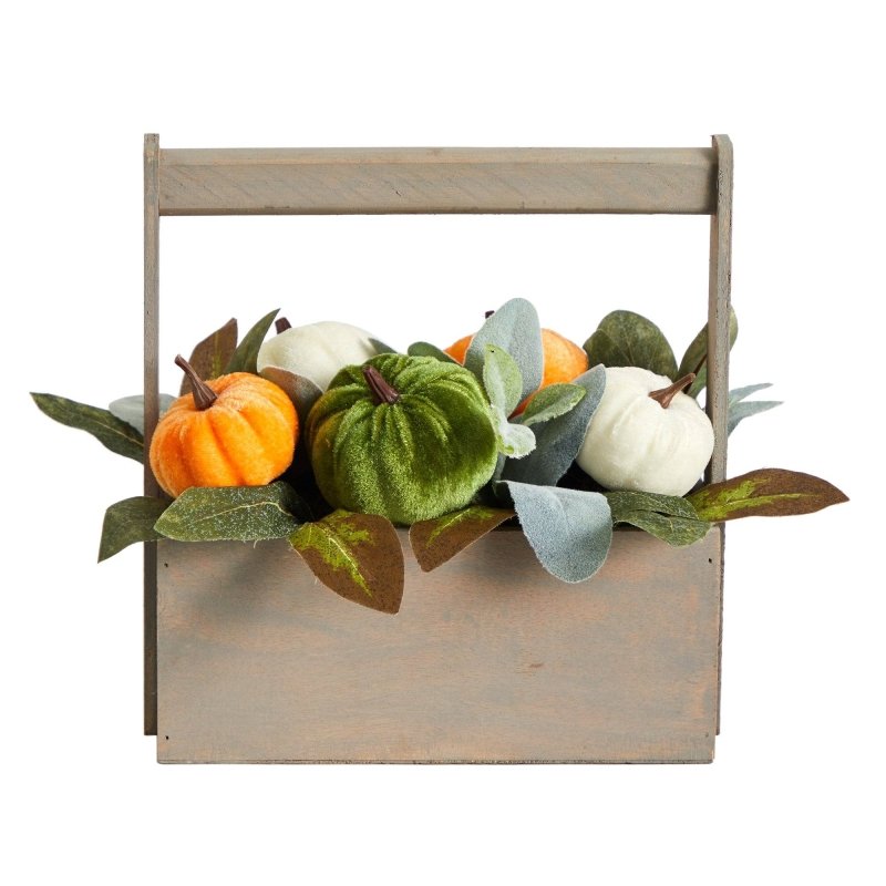 10” Fall Pumpkin Artificial Autumn Arrangement in Wood Basket - FCHF CITY