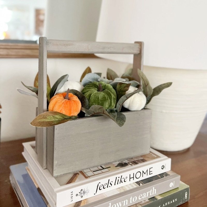 10” Fall Pumpkin Artificial Autumn Arrangement in Wood Basket - FCHF CITY