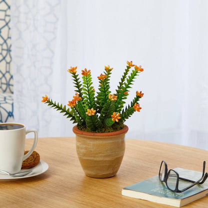 10” Flowering Sedum Succulent Artificial Plant in Ceramic Planter - FCHF CITY