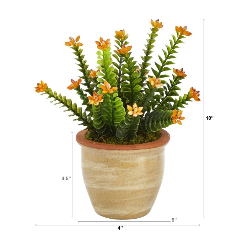 10” Flowering Sedum Succulent Artificial Plant in Ceramic Planter - FCHF CITY