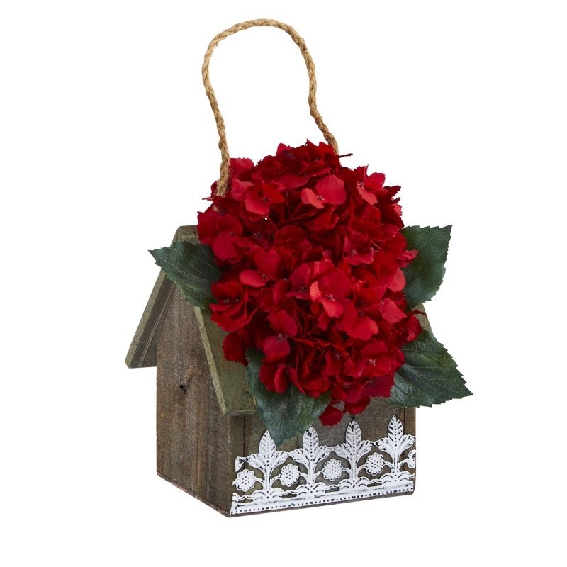 10” Hydrangea Artificial Arrangement in Hanging Floral Design House Planter - FCHF CITY
