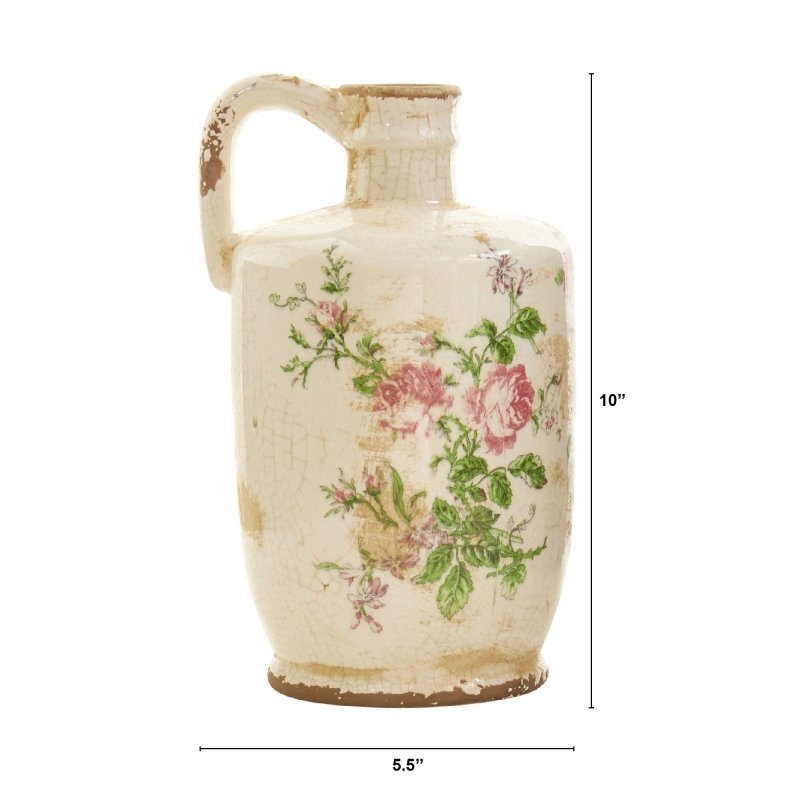 10” Tuscan Ceramic Floral Print Pitcher - FCHF CITY