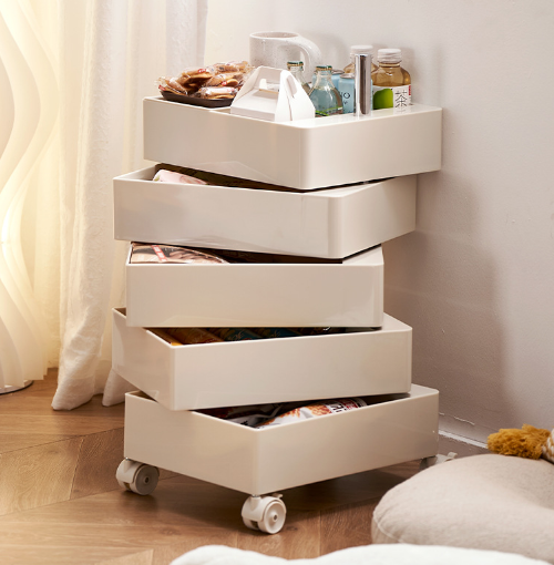 Minimalist Rotatable 5-Tier Rolling Storage Cabinet with Lockable Casters