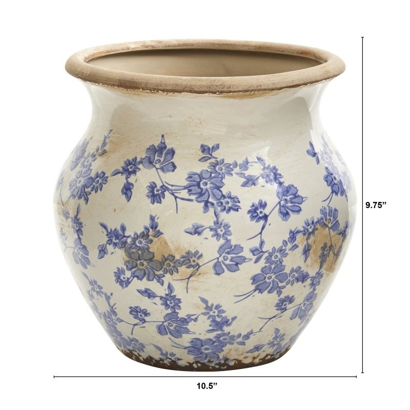 10.5” Tuscan Ceramic Blue Scroll Urn Vase - FCHF CITY