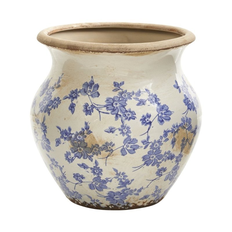 10.5” Tuscan Ceramic Blue Scroll Urn Vase - FCHF CITY