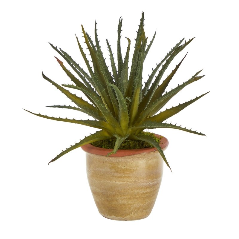 11” Aloe Artificial Plant in Ceramic Planter - FCHF CITY