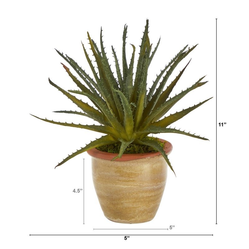 11” Aloe Artificial Plant in Ceramic Planter - FCHF CITY