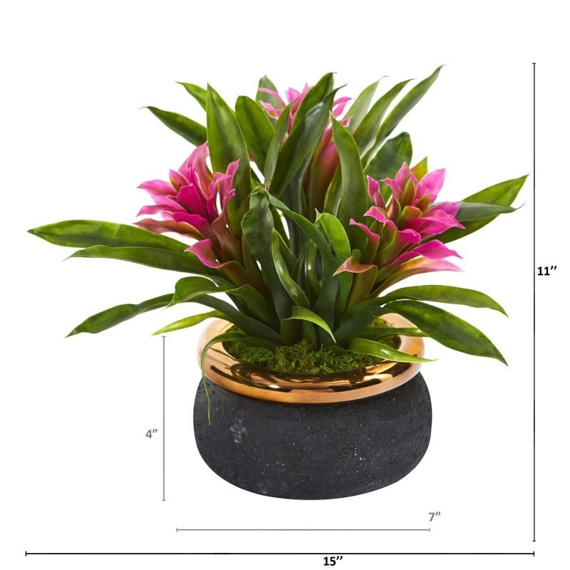 11” Bromeliad Artificial Plant in Stoneware Planter - FCHF CITY