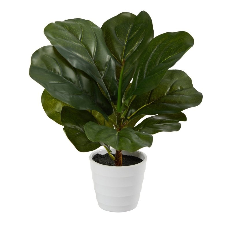 11” Fiddle Leaf Artificial Plant in White Planter (Real Touch) - FCHF CITY