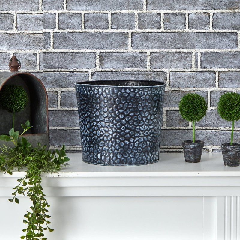 11.5” Embossed Tin Bucket with Pebble Pattern - FCHF CITY