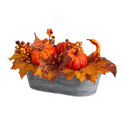 12” Fall Pumpkin and Berries Autumn Harvest Artificial Arrangement in Washed Vase - FCHF CITY