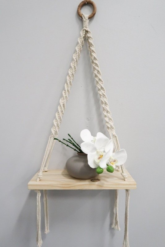 12” x 22” Hand Woven Macrame Wall Hanging with Wooden Shelf - FCHF CITY