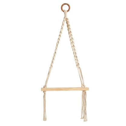 12” x 22” Hand Woven Macrame Wall Hanging with Wooden Shelf - FCHF CITY