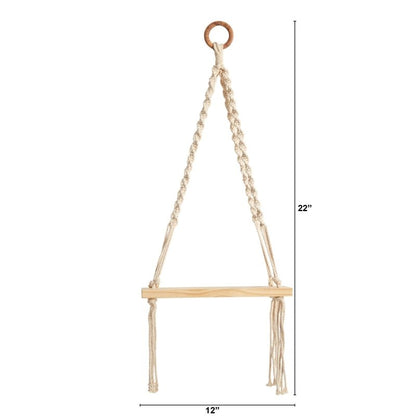 12” x 22” Hand Woven Macrame Wall Hanging with Wooden Shelf - FCHF CITY