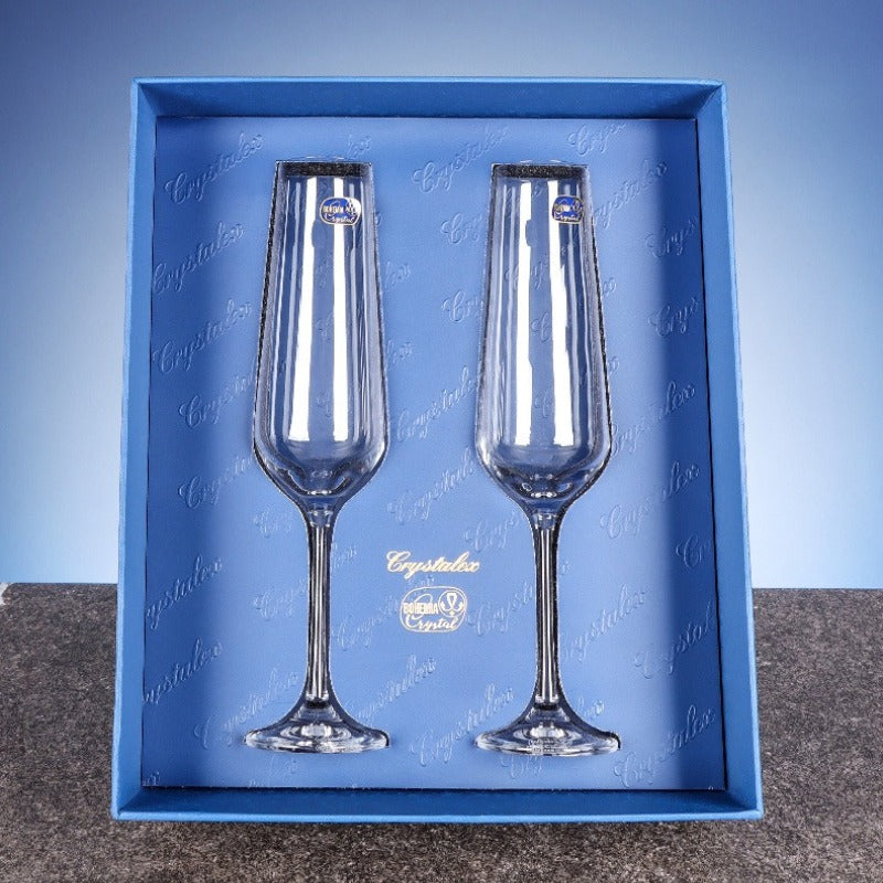 Lead‑Free Crystal Wine Glass &amp; Champagne Flute 2‑Pcs Gift Set