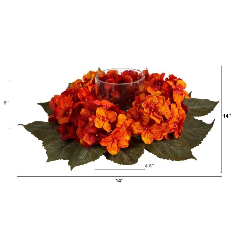 14” Autumn Hydrangea Artificial Candelabrum Arrangement - FCHF CITY