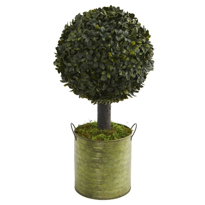 1.5’ Boxwood Ball Topiary Artificial Tree in Green Tin (Indoor/Outdoor) - FCHF CITY