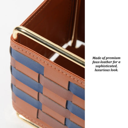 Modern Woven Checkered Storage Bin, Faux‑Leather Decor Organizer for Home