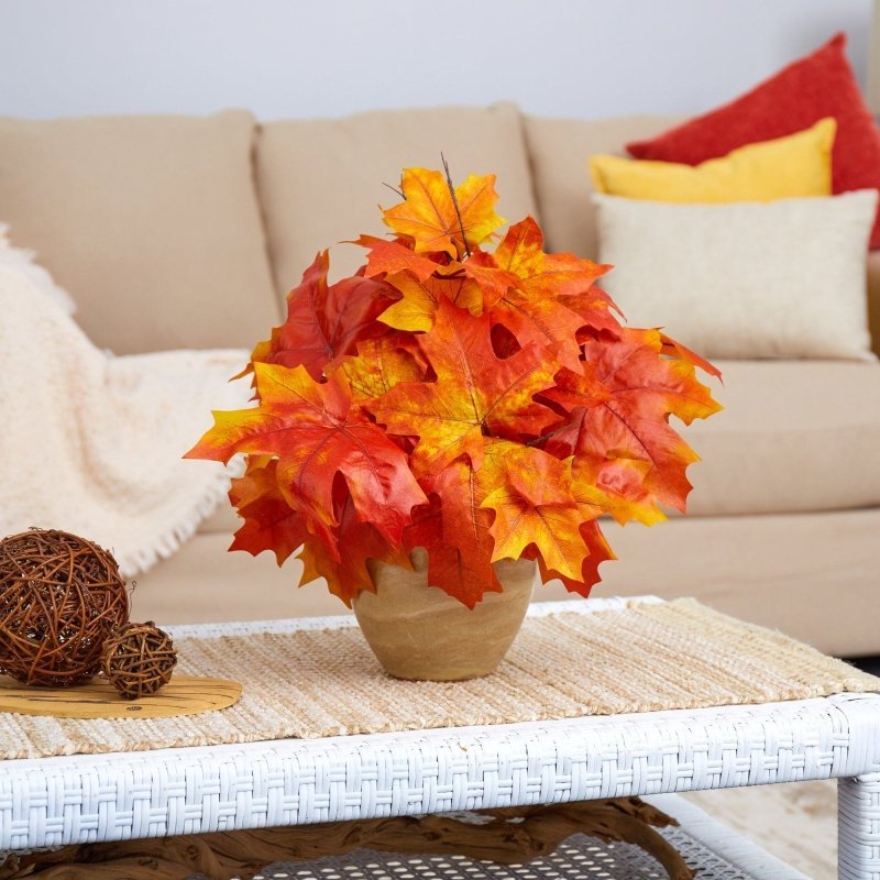 16” Autumn Maple Leaf Artificial Plant in Decorative Planter - FCHF CITY