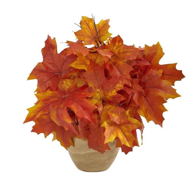 16” Autumn Maple Leaf Artificial Plant in Decorative Planter - FCHF CITY