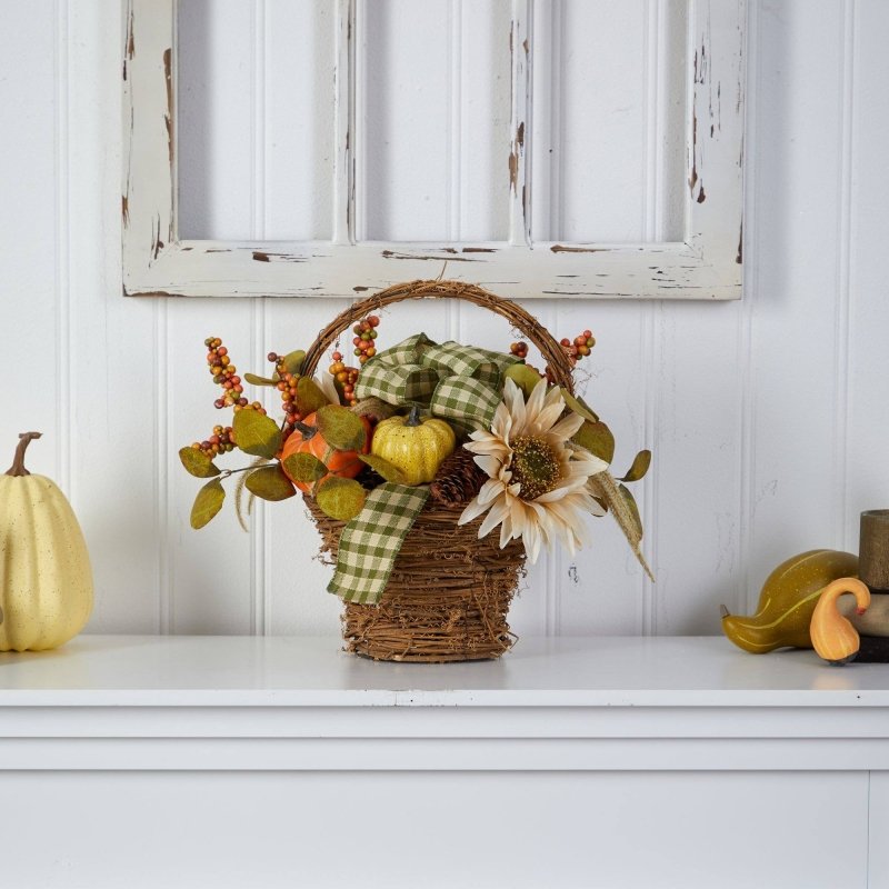 16” Fall Pumpkin Gourds and Berries Artificial Autumn Arrangement - FCHF CITY