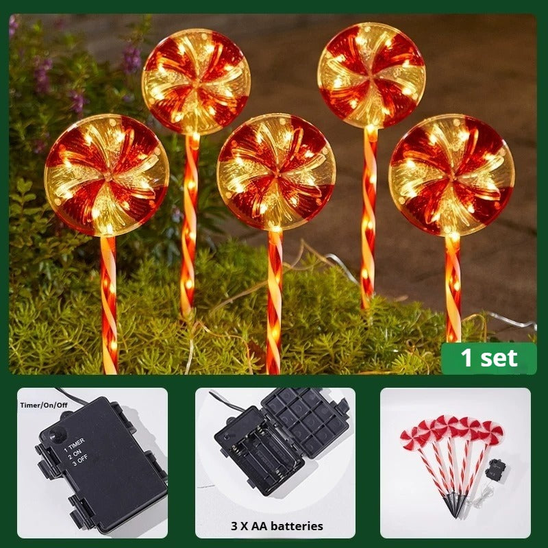 Christmas Solar &amp; Battery LED Stake Lights, Waterproof Garden Decor, Set of 5